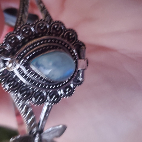 New Rainbow Moonstone 925 Silver Butterflies Poison Cuff Bracelet. - Picture 4 of 12